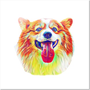 Rainbow color orange corgi dog Posters and Art